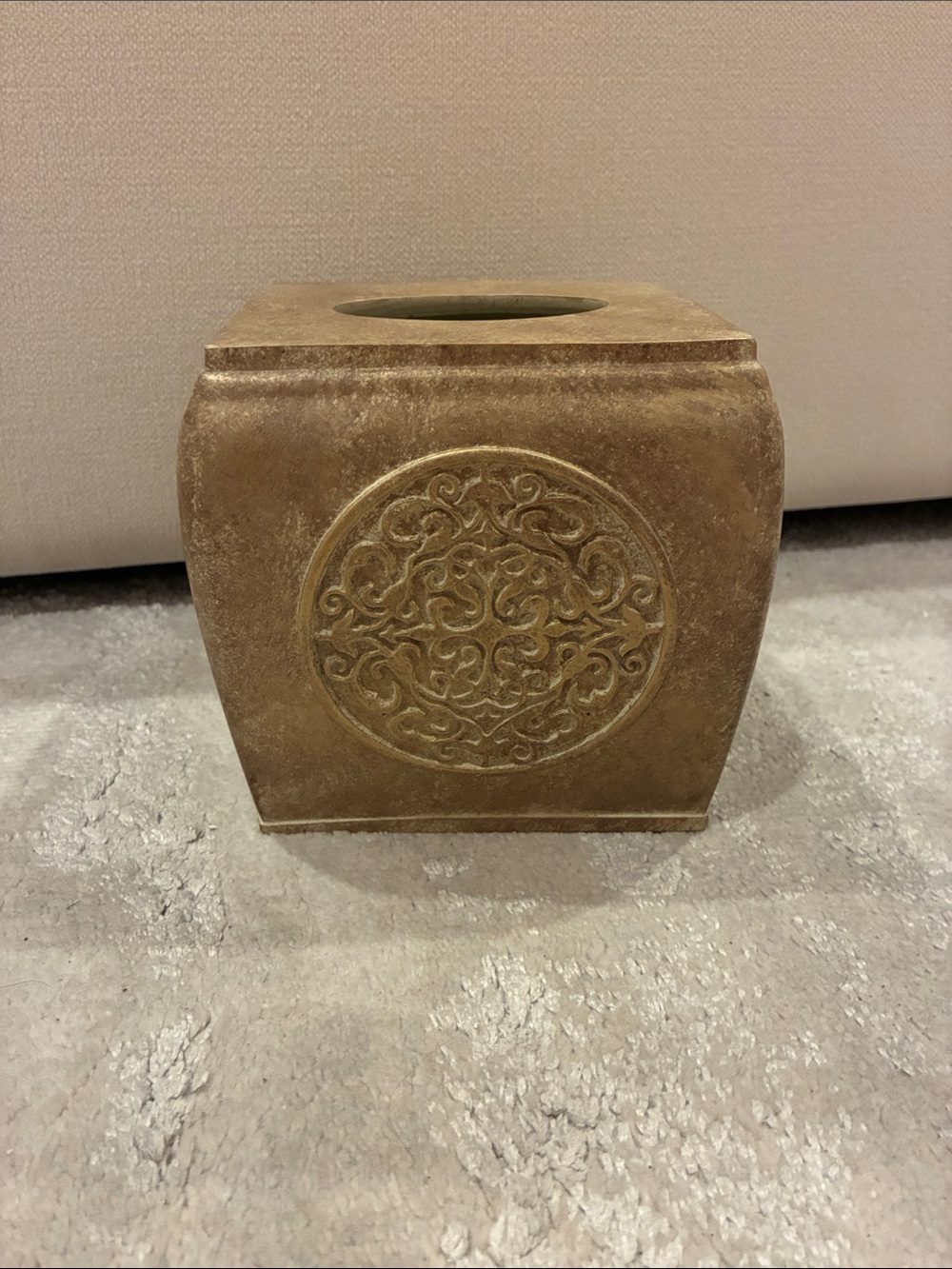 Ornate Brown Embossed Tissue Box Cover